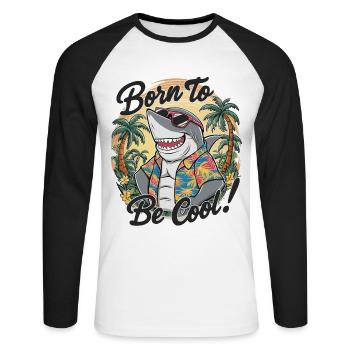 Drôle de requin avec des lunettes de soleil vacances d’été à la plage - T-shirt baseball manches longues Homme - blanc/noir - Devant - Nik (191cm)