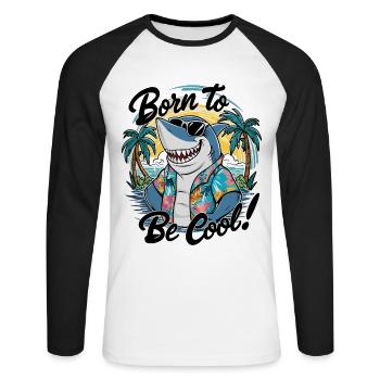 Drôle de requin avec des lunettes de soleil vacances d’été - T-shirt baseball manches longues Homme - blanc/noir - Devant - Nik (191cm)