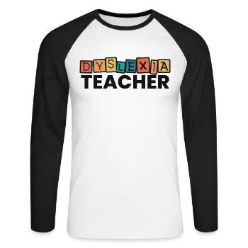 Professeur de dyslexie Thérapeute en dyslexie Apraxie - T-shirt baseball manches longues Homme - blanc/noir - Devant - Nik (191cm)
