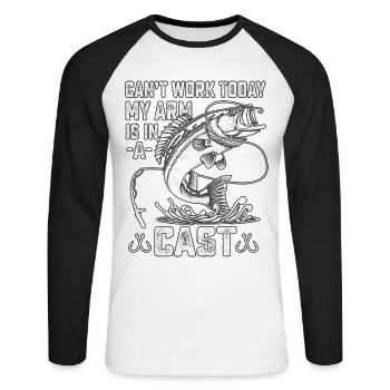 Can't work today my arm is in a cast - Unisex Long Sleeve Baseball T-Shirt - white/black - Front - Nik (191cm)