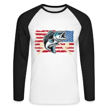 Poisson bar - T-shirt baseball manches longues Homme - blanc/noir - Devant - Nik (191cm)