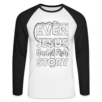 Même Jésus avait une histoire de poisson - T-shirt baseball manches longues Homme - blanc/noir - Devant - Nik (191cm)