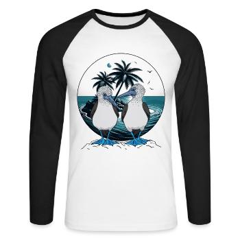 Galapagos Blaufußtölpel - Unisex Baseballshirt langarm - Weiß/Schwarz - Vorne - Nik (191cm)