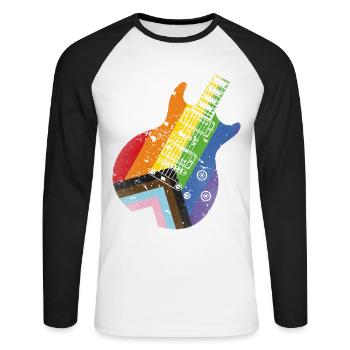 Pride Progress Flag Guitar - Unisex Long Sleeve Baseball T-Shirt - white/black - Front - Nik (191cm)