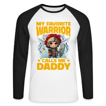 My favorite Warrior calls me Daddy - Unisex Long Sleeve Baseball T-Shirt - white/black - Front - Nik (191cm)