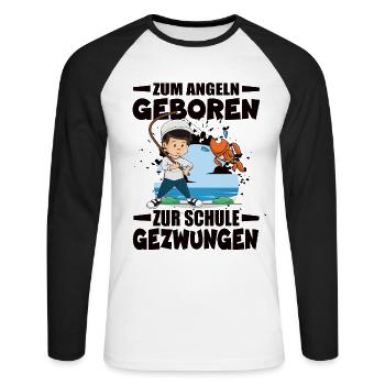 Nés pour pêcher, forcés d’aller à l’école - T-shirt baseball manches longues Homme - blanc/noir - Devant - Nik (191cm)