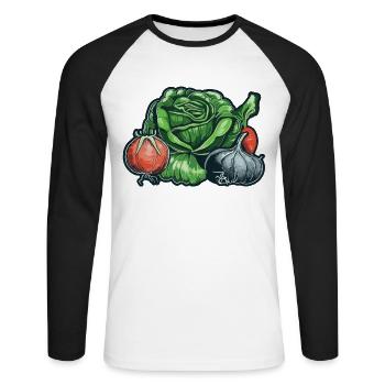 Permakultur Lebensmittel Compost - Unisex Baseballshirt langarm - Weiß/Schwarz - Vorne - Nik (191cm)