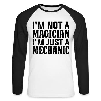 Je ne suis pas un magicien, je suis juste un mécanicien - Funny Mech - T-shirt baseball manches longues Homme - blanc/noir - Devant - Nik (191cm)