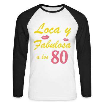 Fou et fabuleux à 80 ans - T-shirt baseball manches longues Homme - blanc/noir - Devant - Nik (191cm)