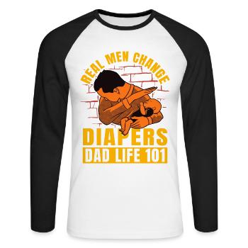 Echte Männer Windeln wechseln Papa Leben 101 - Unisex Baseballshirt langarm - Weiß/Schwarz - Vorne - Nik (191cm)