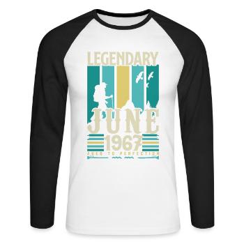 Juni 1967 Geburtstagsgeschenk, Jahrgang Juni 1967. - Unisex Baseballshirt langarm - Weiß/Schwarz - Vorne - Nik (191cm)