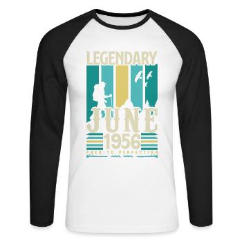 cadeau Anniversaire Juin 1956, Vintage juin 1956. - T-shirt baseball manches longues Homme - blanc/noir - Devant - Nik (191cm)