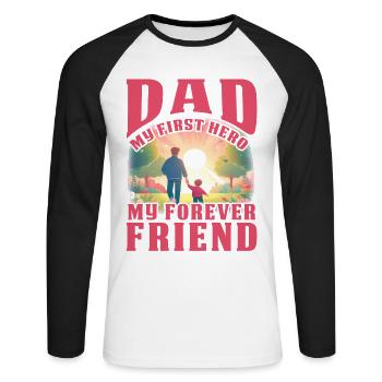 Papa Mein erster Held, mein Freund für immer - Unisex Baseballshirt langarm - Weiß/Schwarz - Vorne - Nik (191cm)