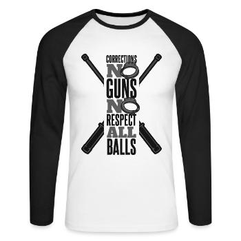 Pas d’armes à feu Pas de respect Toutes les balles Garde de prison - T-shirt baseball manches longues Homme - blanc/noir - Devant - Nik (191cm)