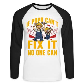 Wenn Popo es nicht reparieren kann, kann es niemand - Unisex Baseballshirt langarm - Weiß/Schwarz - Vorne - Nik (191cm)