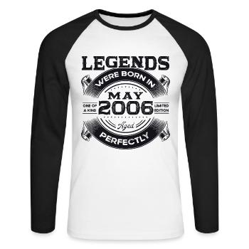 Legende Mai 2006 Jahrgang 2006 Geburtstag 2006 - Unisex Baseballshirt langarm - Weiß/Schwarz - Vorne - Nik (191cm)