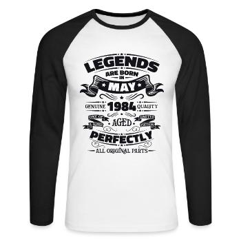 Légende Mai 1984 Millésime 1984 Anniversaire 1984 - T-shirt baseball manches longues Homme - blanc/noir - Devant - Nik (191cm)