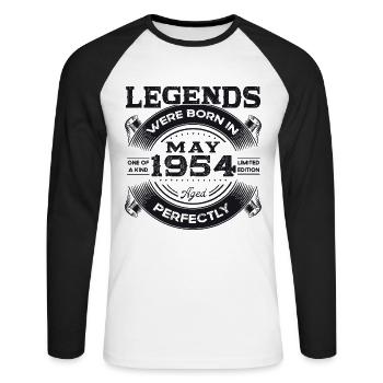 Légende Mai 1954 Né en 1954 Anniversaire 1954 - T-shirt baseball manches longues Homme - blanc/noir - Devant - Nik (191cm)