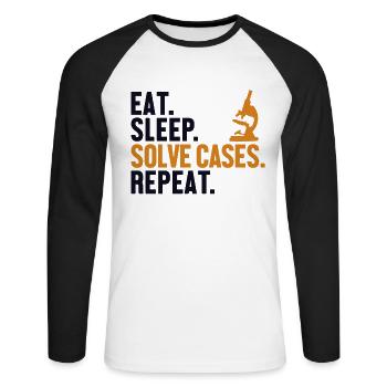 Eat Sleep Solve Cases Repeat Science Forensic - Unisex Long Sleeve Baseball T-Shirt - white/black - Front - Nik (191cm)
