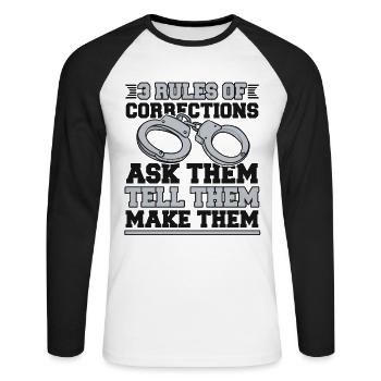 3 Règles des services correctionnels des agents de police - T-shirt baseball manches longues Homme - blanc/noir - Devant - Nik (191cm)
