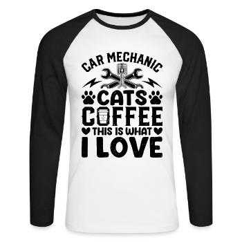 Car Mechanic, Cats, Coffee This Is What I Love - M - Unisex Long Sleeve Baseball T-Shirt - white/black - Front - Nik (191cm)