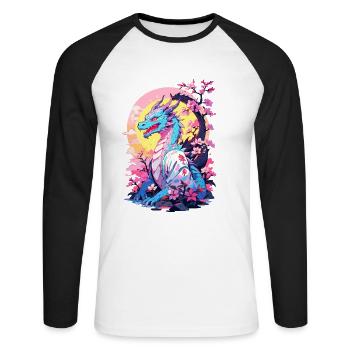 Vintage Vaporwave Style Japanese Dragon Design - Unisex Long Sleeve Baseball T-Shirt - white/black - Front - Nik (191cm)