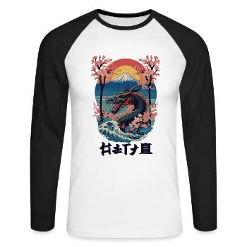 Vintage Vaporwave Style Japanese Dragon Art - Unisex Long Sleeve Baseball T-Shirt - white/black - Front - Nik (191cm)
