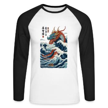 Art du dragon japonais vintage de style Ukiyo-E - T-shirt baseball manches longues Homme - blanc/noir - Devant - Nik (191cm)