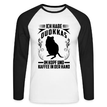 Quokka und Kaffee Beuteltier Quokka - Unisex Baseballshirt langarm - Weiß/Schwarz - Vorne - Nik (191cm)