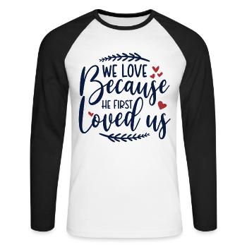 Dieu Jésus nous aime moi toi - T-shirt baseball manches longues Homme - blanc/noir - Devant - Nik (191cm)