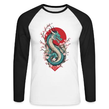 Dragon Anime Fan Dragon japonais Style Vintage - T-shirt baseball manches longues Homme - blanc/noir - Devant - Nik (191cm)