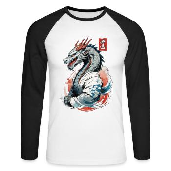 Japanischer Drache Vintage Style mit Kanji Zeichen - Unisex Baseballshirt langarm - Weiß/Schwarz - Vorne - Nik (191cm)