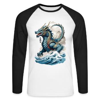 Vintage Ukiyo-E Kunst Japanischer Drache Design - Unisex Baseballshirt langarm - Weiß/Schwarz - Vorne - Nik (191cm)