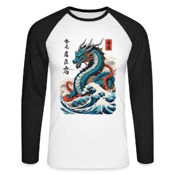 Vintage Ukiyo-E Kunst Japanischer Drache Design - Unisex Baseballshirt langarm - Weiß/Schwarz - Vorne - Nik (191cm)