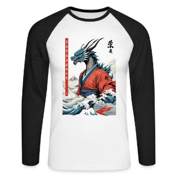 Drachen Anime Vintage Japanische Mythologie Kunst - Unisex Baseballshirt langarm - Weiß/Schwarz - Vorne - Nik (191cm)