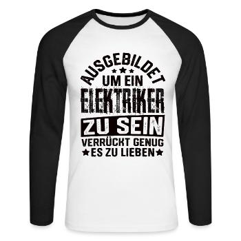 Elektriker Elektro Strom Elektrikermeister - Unisex Baseballshirt langarm - Weiß/Schwarz - Vorne - Nik (191cm)
