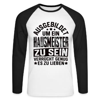 Concierge Gestion de l’immeuble Concierge Dicton - T-shirt baseball manches longues Homme - blanc/noir - Devant - Nik (191cm)
