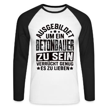 Construction en béton Béton, Construction en béton armé, Génie civil - T-shirt baseball manches longues Homme - blanc/noir - Devant - Nik (191cm)