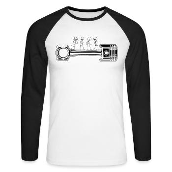 Car Mechanic piston funny Mechanic Stick Figure - Unisex Baseballshirt langarm - Weiß/Schwarz - Vorne - Nik (191cm)