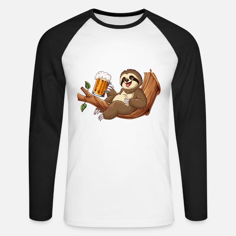 Faultier Sauftier - Unisex Baseballshirt langarm - Weiß/Schwarz