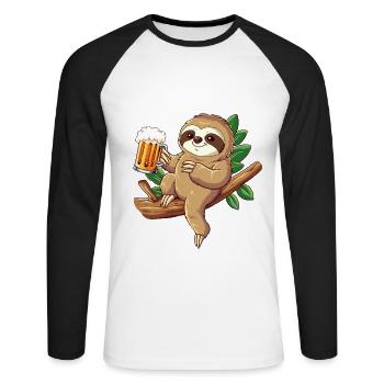 Faultier Sauftier - Unisex Baseballshirt langarm - Weiß/Schwarz - Vorne - Nik (191cm)
