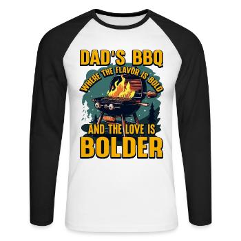 Papas BBQ, wo der Geschmack kräftig ist und die Liebe - Unisex Baseballshirt langarm - Weiß/Schwarz - Vorne - Nik (191cm)
