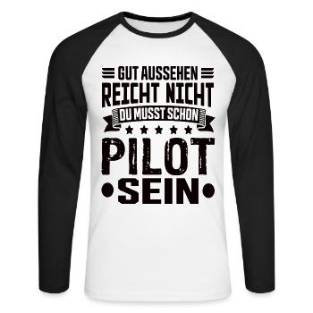 Pilotes pilotes Pilotes Des Pilotes Disant Avions Voler - T-shirt baseball manches longues Homme - blanc/noir - Devant - Nik (191cm)