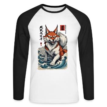 Vintage Ukiyo-E Style Japanese Kitsune Fox - Unisex Long Sleeve Baseball T-Shirt - white/black - Front - Nik (191cm)
