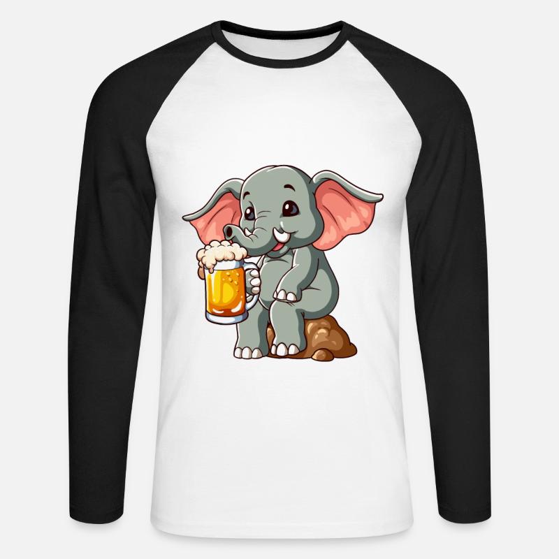 Bierfant Elefant Bier - Unisex Baseballshirt langarm - Weiß/Schwarz