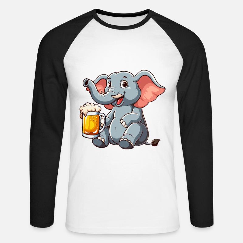 Durstfant Elefant Bier - Unisex Baseballshirt langarm - Weiß/Schwarz