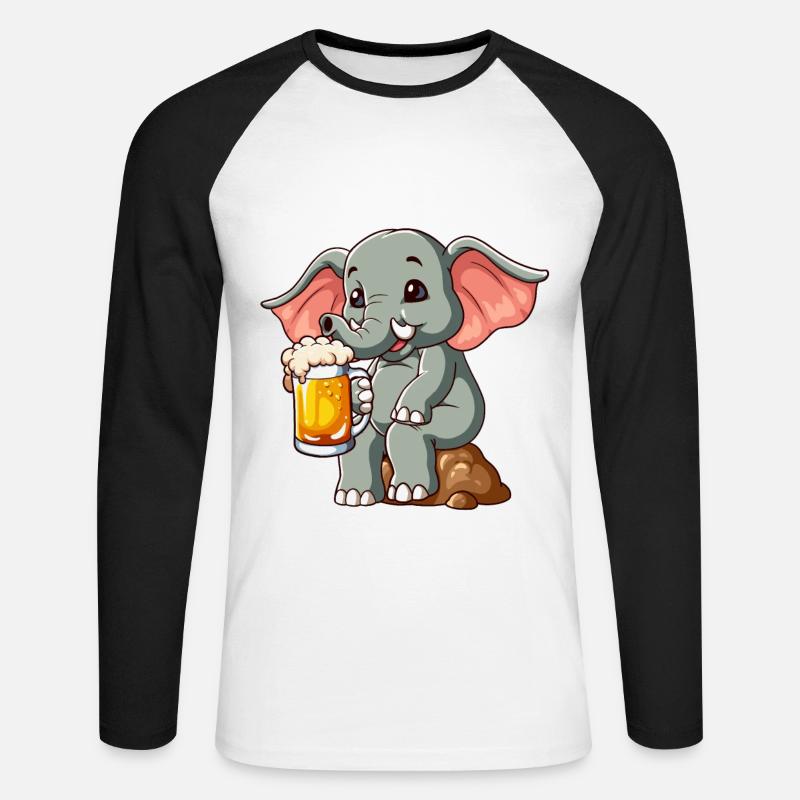 Durstfant Elefant Bier - Unisex Baseballshirt langarm - Weiß/Schwarz