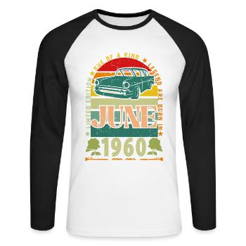 June 1960 Birthday Gift. June 1960 June 1960 - Unisex Long Sleeve Baseball T-Shirt - white/black - Front - Nik (191cm)