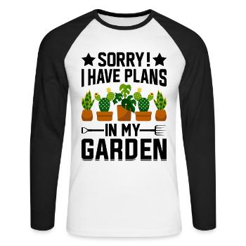 Désolé, j’ai des projets dans mon jardin - Hobby Gardener G - T-shirt baseball manches longues Homme - blanc/noir - Devant - Nik (191cm)