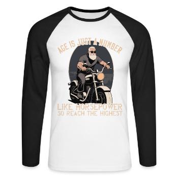 Lustiger Biker Opa Vintage Motorrad Retro Style - Unisex Baseballshirt langarm - Weiß/Schwarz - Vorne - Nik (191cm)